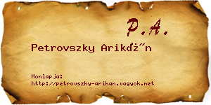 Petrovszky Arikán névjegykártya
